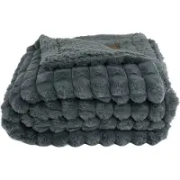 Zest - Fleece plaid - Zacht plaid voor op de bank - Donkergrijs - 150x125 cm - Super zachte vacht zijde binnenkant- 100% polyester - Blokmotief - Heel warm en zacht- Fleeceplaid - GAEVE