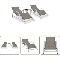The Living Store Ligbedden 2 st met tafel aluminium taupekleurig - Loungeset - Tuinset - Ligbed - Lounge Stoel - Buitentijd