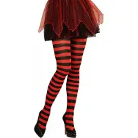 Widmann Carnaval verkleed panty - 1x - Gestreept/Strepen - rood/zwart - Dames - Heksen panty - 70 denier
