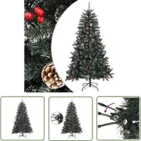 The Living Store Kunstkerstboom - Luxe Scharnierende 150 cm Groen-Witte PVC Boom - Volle Kerstboom met Decoratiesneeuw