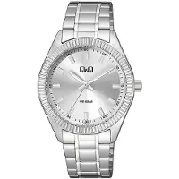 Q&Q QZ48J201Y - Horloge - Analoog - Heren - Mannen - Stalen band - Rond - Metaal - Streepjes - Zilverkleurig - 5 ATM