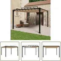The Living Store De Living Store paviljoen met lamellendak, afmetingen 3x3 meter, in de kleur taupe, met stoffen en aluminium constructie