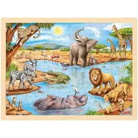 Goki Puzzel - Afrikaanse Savanne - 96 Stukjes - 40X30X0,8Cm - Hout - 3 Jaar