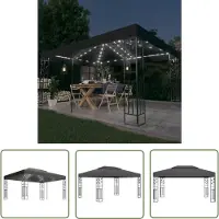 The Living Store De Living Store paviljoen met dubbel dak en LED-lichtketting, 3x4 meter, antraciet