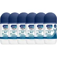 Sanex Men Active Control Anti Transpirant Deodorant Roller 50 ml - Voordeelverpakking 6 stuks