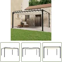 The Living Store De Living Store paviljoen met lamellendak, afmetingen 3x4 meter, in crème kleur, met stoffen en aluminium constructie