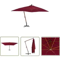 The Living Store Tuindecoratie - Zonwering - Zweefparasol met houten paal 400x300 cm bordeauxrood - Parasol - Balkondecoratie - Buitenterras