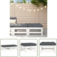 The Living Store Lounge Bank - Tuin Bank - Tuinvoetenbanken met kussens 2 st massief grenenhout wit - Voetenbank - Outdoor Bank - Balkon Meubel