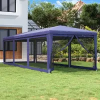 The Living Store De Living Store partytent met 8 mesh-zijwanden, blauw, 3x9 meter, HDPE