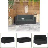 The Living Store Tuinset - Hoeksofa - Hoekbanken 2 st met kussens poly rattan zwart - Loungeset - Buitensmeubilair - Ratan Bank
