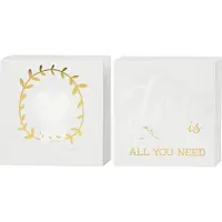 Packlinq Canvas met goudkleurige motieven, H: 10,16 cm, D: 2,54 cm, B: 10,16 cm, wit, 2 stuk