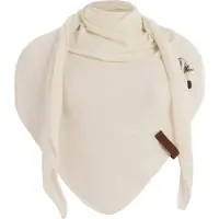 Knit Factory Lola Gebreide Omslagdoek - Driehoek Sjaal Dames - Katoenen sjaal - Luchtige Sjaal voor de lente, zomer en herfst - Stola - Wolwit - 190x85 cm - Inclusief sierspeld