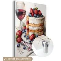MuchoWow Glasschilderij 60x80 cm - Schilderij acrylglas - Taart - Fruit - Wijn - Eten - Stilleven - Foto op glas - Muurdecoratie woonkamer - Wanddecoratie slaapkamer - Schilderijen