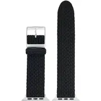 Eulit perlon horlogeband geschikt voor Apple Watch 42/44/45/46 maat - Serie 1/2/3/4/5/6/7/8/9/10 + SE - palma pacific smart - 22 mm - zwart - edelmetaal metalen gesp ZWART - incl.adapter