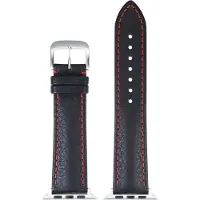 Eulit leer horlogeband geschikt voor Apple Watch 42/44/45/46 maat - Serie 1/2/3/4/5/6/7/8/9/10 + SE - imperator smart - 22 mm - zwart/rood - metalen zwart gesp - incl. adapter