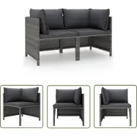 The Living Store Lounge Bank - Tuinbank - Tuinbank 2-zits met kussens poly rattan grijs - Buitentuinmeubilair - Tuinset - Ratan Bank