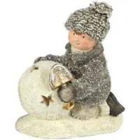 Non-Branded kerstfiguren Patrek boy led 13,7 cm keramiek grijs