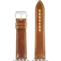 Eulit leer horlogeband geschikt voor Apple Watch 38/40/41 maat - Serie 1/2/3/4/5/6/7/8/9/10 + SE - shell cordovan smart - 20 mm - bruin camel - edelmetaal gesp mat - incl. adapter