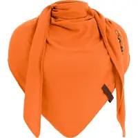 Knit Factory Lola Gebreide Omslagdoek - Driehoek Sjaal Dames - Katoenen sjaal - Luchtige Sjaal voor de lente, zomer en herfst - Orange - Oranje - 190x85 cm - Inclusief sierspeld