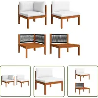 The Living Store Tuinset - Loungeset - 2-delige tuinloungeset met kussens van acaciahout en touw - Acacia Hout - Outdoor Meubilair - Balkon Meubilering