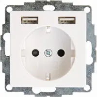 Kopp - Wandcontactdoos - Athenis - Inbouw - 1-voudig Stopcontact - 2-voudig USB Aansluiting - Randaarde - Kinderbeveiliging - Helder Glans Wit