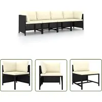 The Living Store Living Store tuinset, 4-persoons, met kussens, zwart, polyrotan