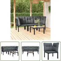 The Living Store Tuinset - Loungeset - 4-delige Loungeset poly rattan zwart en grijs - Buitendining - Loungehoek - Relaxset