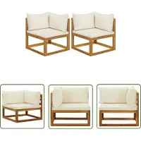 The Living Store Lounge Set - Hoekbank - Hoekbanken 2 st met kussens sectioneel crèmewit - Tuinset - Buitenshuis Wonen - Acacia Hout
