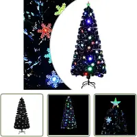 The Living Store De Living Store kerstboom met LED-sneeuwvlokken, zwart, 180 cm, met vezeloptiek