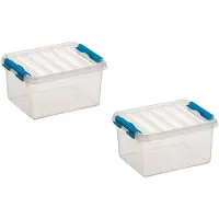 Sunware 4x stuks q-line opberg box/opbergdoos - 2 liter - 20 x 15 x 10 cm - kunststof - opslagbox - transparant/blauw