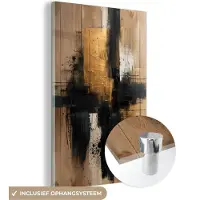 MuchoWow Glasschilderij 120x180 cm - Schilderij acrylglas - Modern - Zwart - Goud - Verf - Foto op glas - Muurdecoratie woonkamer - Wanddecoratie slaapkamer - Schilderijen