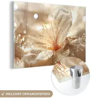 MuchoWow Glasschilderij 180x120 cm - Schilderij acrylglas - Bloem - Wit - Glitter - Goud - Modern - Foto op glas - Muurdecoratie woonkamer - Wanddecoratie slaapkamer - Schilderijen
