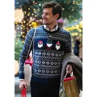 MARVELIS modern fit Kersttrui katoen - O-hals - donkerblauw met Kerst print