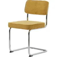 Hioshop Set van 4 Ruffle eetkamerstoel in gele stof en chromen onderstel.