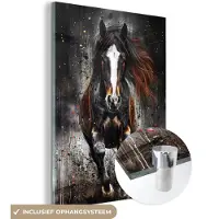 MuchoWow Glasschilderij 120x160 cm - Schilderij acrylglas - Paard - Dieren - Zwart - Luxe - Modern - Foto op glas - Muurdecoratie woonkamer - Wanddecoratie slaapkamer - Schilderijen