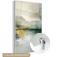 MuchoWow Glasschilderij 120x180 cm - Schilderij acrylglas - Groen - Modern - Abstract - Goud - Foto op glas - Muurdecoratie woonkamer - Wanddecoratie slaapkamer - Schilderijen
