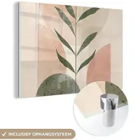 MuchoWow Glasschilderij 150x100 cm - Schilderij acrylglas - Modern - Roze - Groen - Natuur - Aesthetic - Foto op glas - Muurdecoratie woonkamer - Wanddecoratie slaapkamer - Schilderijen