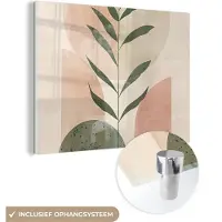MuchoWow Glasschilderij 160x120 cm - Schilderij acrylglas - Modern - Roze - Groen - Natuur - Aesthetic - Foto op glas - Muurdecoratie woonkamer - Wanddecoratie slaapkamer - Schilderijen
