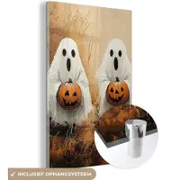 MuchoWow Glasschilderij 120x180 cm - Schilderij acrylglas - Halloween - Pompoen - Spook - Herfst - Foto op glas - Muurdecoratie woonkamer - Wanddecoratie slaapkamer - Schilderijen