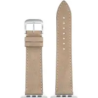 Eulit leer horlogeband geschikt voor Apple Watch 38/40/41 maat - Serie 1/2/3/4/5/6/7/8/9/10 + SE - nubuk smart - 20mm - beige - metalen rose goudgesp - incl. adapter