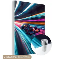 MuchoWow Glasschilderij 120x160 cm - Schilderij acrylglas - Formule 1 - Auto - Race - Jongens - Kleurrijk - Foto op glas - Muurdecoratie woonkamer - Wanddecoratie slaapkamer - Schilderijen