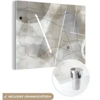 MuchoWow Glasschilderij 40x30 cm - Schilderij acrylglas - Line art - Grijs - Abstract - Foto op glas - Muurdecoratie woonkamer - Wanddecoratie slaapkamer - Schilderijen