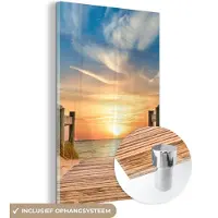 MuchoWow Glasschilderij 100x150 cm - Schilderij acrylglas - Strand - Zonsondergang - Pad - Duinen - Foto op glas - Muurdecoratie woonkamer - Wanddecoratie slaapkamer - Schilderijen
