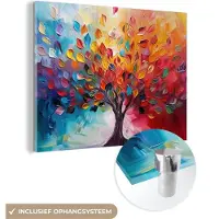 MuchoWow Glasschilderij 160x120 cm - Schilderij acrylglas - Boom - Levensboom - Kleurrijk - Abstract - Foto op glas - Muurdecoratie woonkamer - Wanddecoratie slaapkamer - Schilderijen