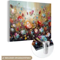 MuchoWow Glasschilderij 160x120 cm - Schilderij acrylglas - Bloemen - Kunst - Natuur - Olieverf - Foto op glas - Muurdecoratie woonkamer - Wanddecoratie slaapkamer - Schilderijen