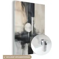 MuchoWow Glasschilderij 120x160 cm - Schilderij acrylglas - Abstract - Zwart wit - Verf - Modern - Foto op glas - Muurdecoratie woonkamer - Wanddecoratie slaapkamer - Schilderijen