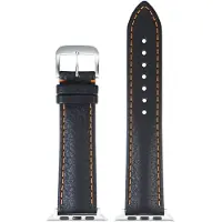 Eulit leer horlogeband geschikt voor Apple Watch 38/40/41 maat - Serie 1/2/3/4/5/6/7/8/9/10 + SE - imperator smart - 20 mm - zwart/oranje - edelmetaal gesp zwart - incl. adapter
