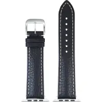 Eulit leer horlogeband geschikt voor Apple Watch 42/44/45/46 maat - Serie 1/2/3/4/5/6/7/8/9/10 + SE - imperator smart - 22 mm - zwart/wit - metalen zwart gesp - incl. adapter