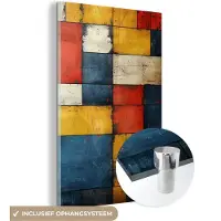 MuchoWow Glasschilderij 100x150 cm - Schilderij acrylglas - Mondriaan stijl - Kunst - Kleurrijk - Modern - Foto op glas - Muurdecoratie woonkamer - Wanddecoratie slaapkamer - Schilderijen