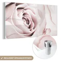 MuchoWow Glasschilderij 120x60 cm - Schilderij acrylglas - Bloemen - Roos - Roze - Botanisch - Foto op glas - Muurdecoratie woonkamer - Wanddecoratie slaapkamer - Schilderijen